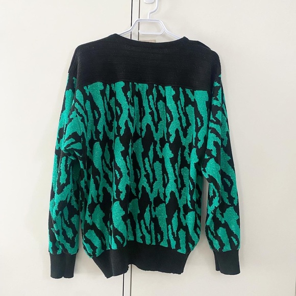 80s Sears teal and black animal print sweater - Picture 2 of 4